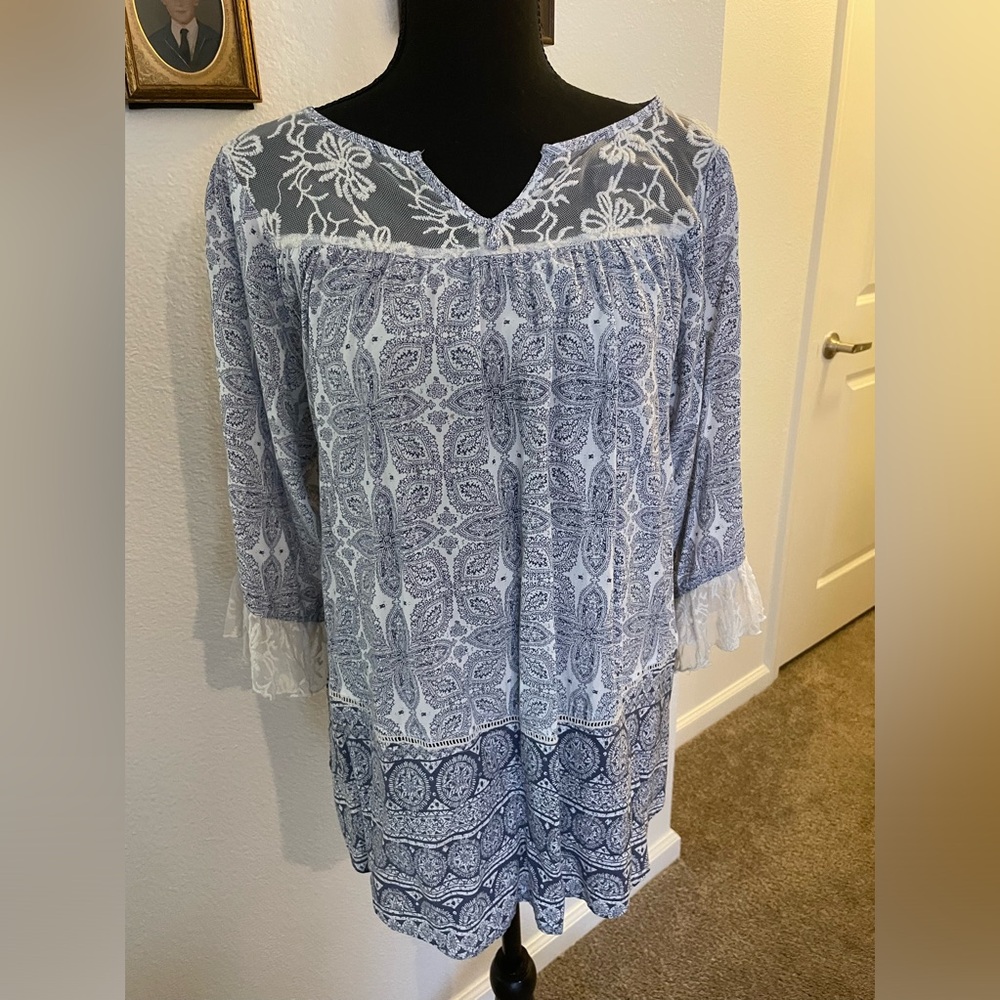 John Mark Blue and White Lace Tunic